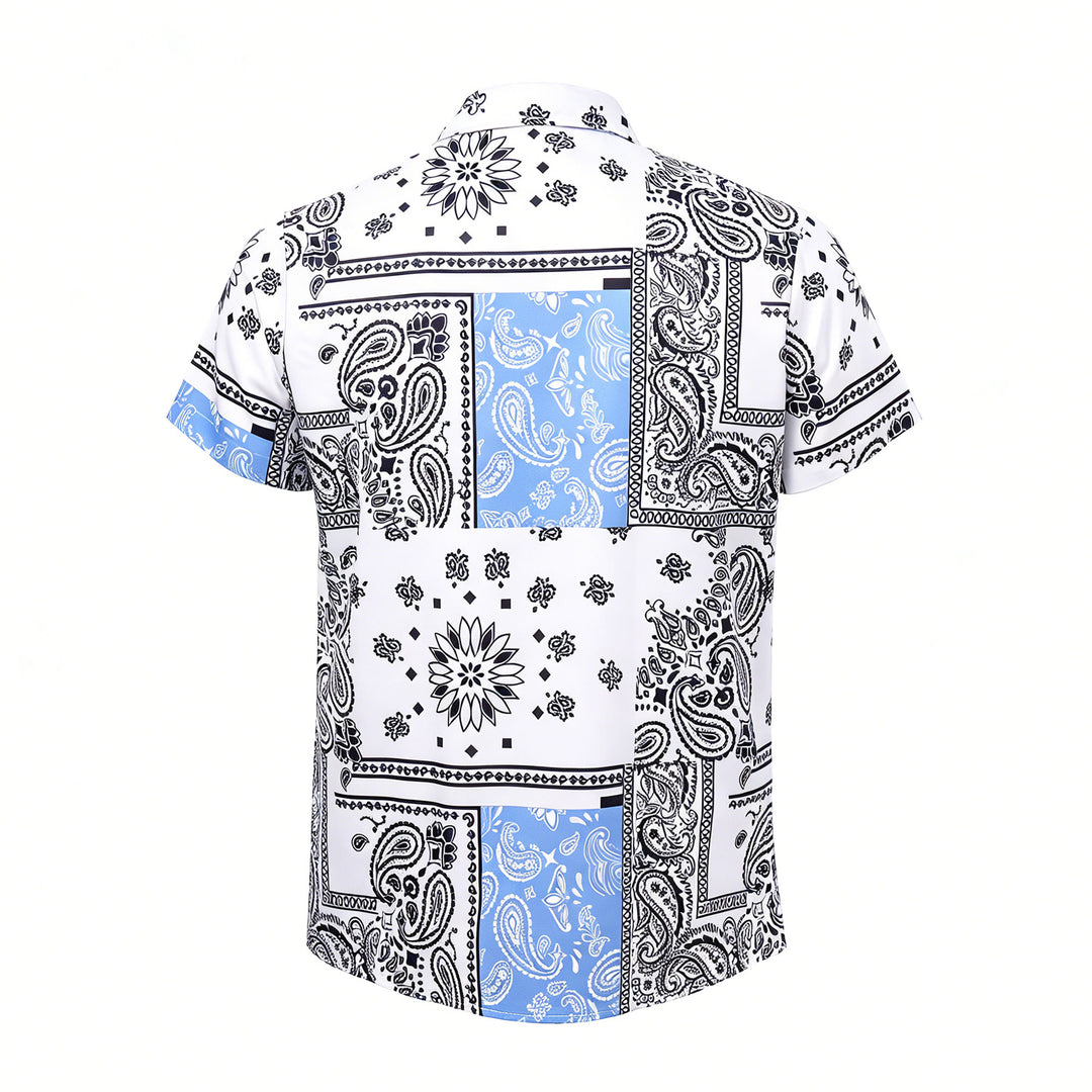 Blue & White Bandana Patchwork Paisley Print Shirt - image 9