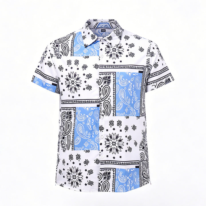 Blue & White Bandana Patchwork Paisley Print Shirt - image 8