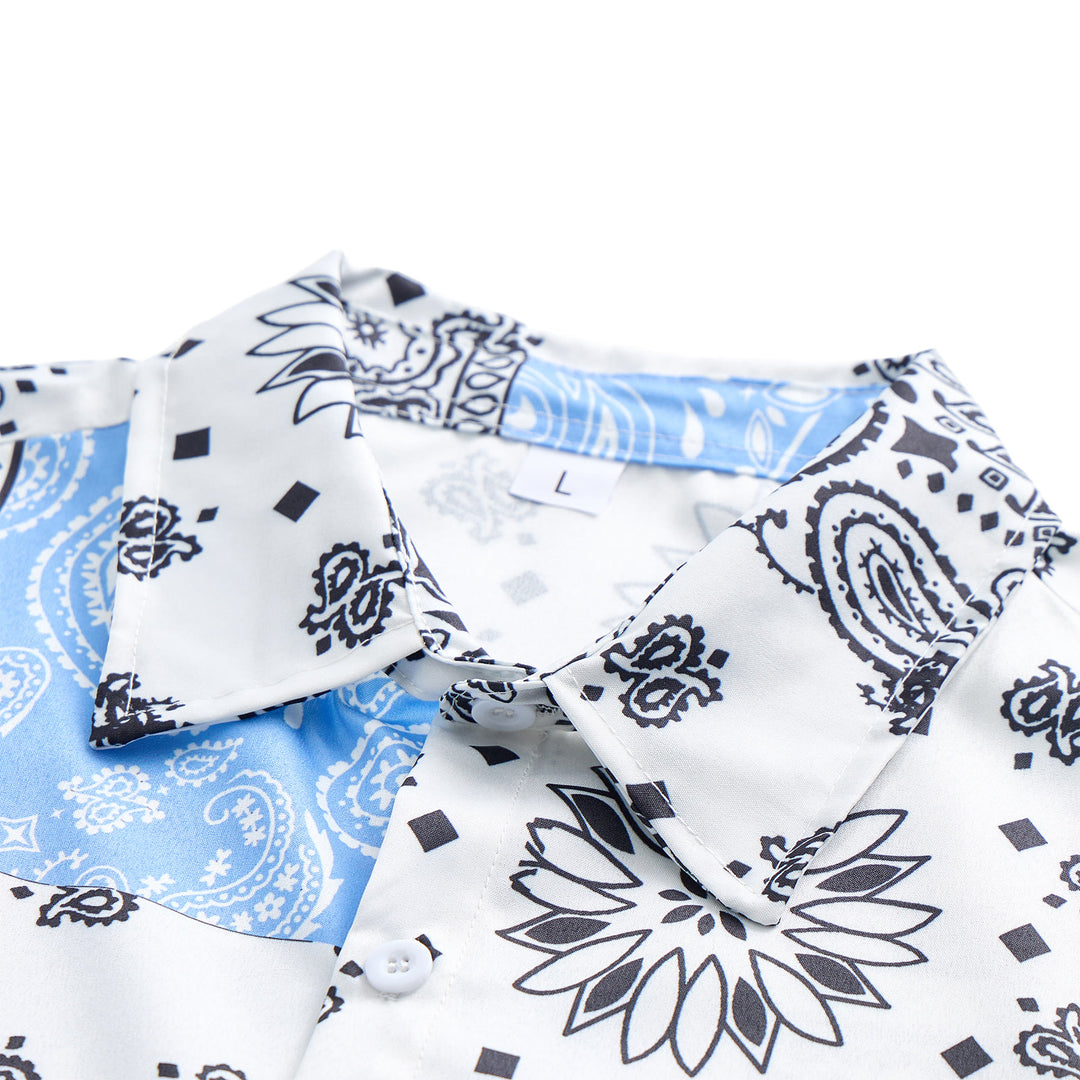 Blue & White Bandana Patchwork Paisley Print Shirt - image 4