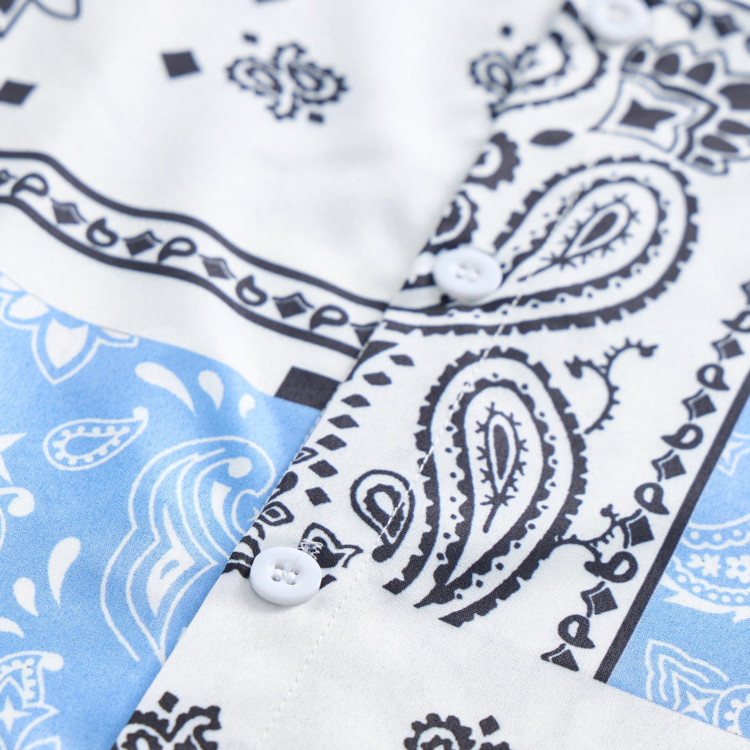 Blue & White Bandana Patchwork Paisley Print Shirt - image 5