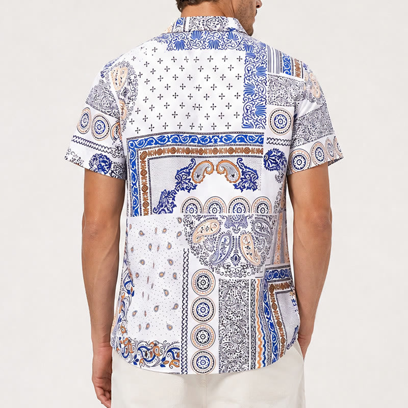 Blue & Orange Paisley & Geometric Patchwork Print Shirt - image 3