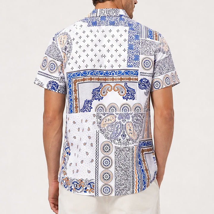 Blue & Orange Paisley & Geometric Patchwork Print Shirt - image 3