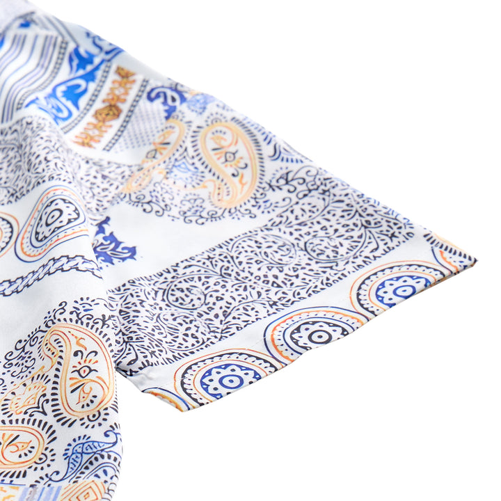Blue & Orange Paisley & Geometric Patchwork Print Shirt - image 7