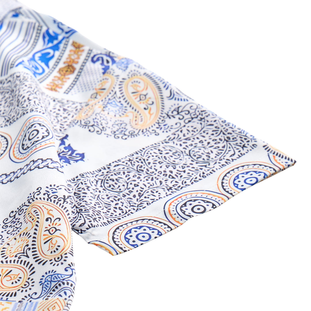 Blue & Orange Paisley & Geometric Patchwork Print Shirt - image 7