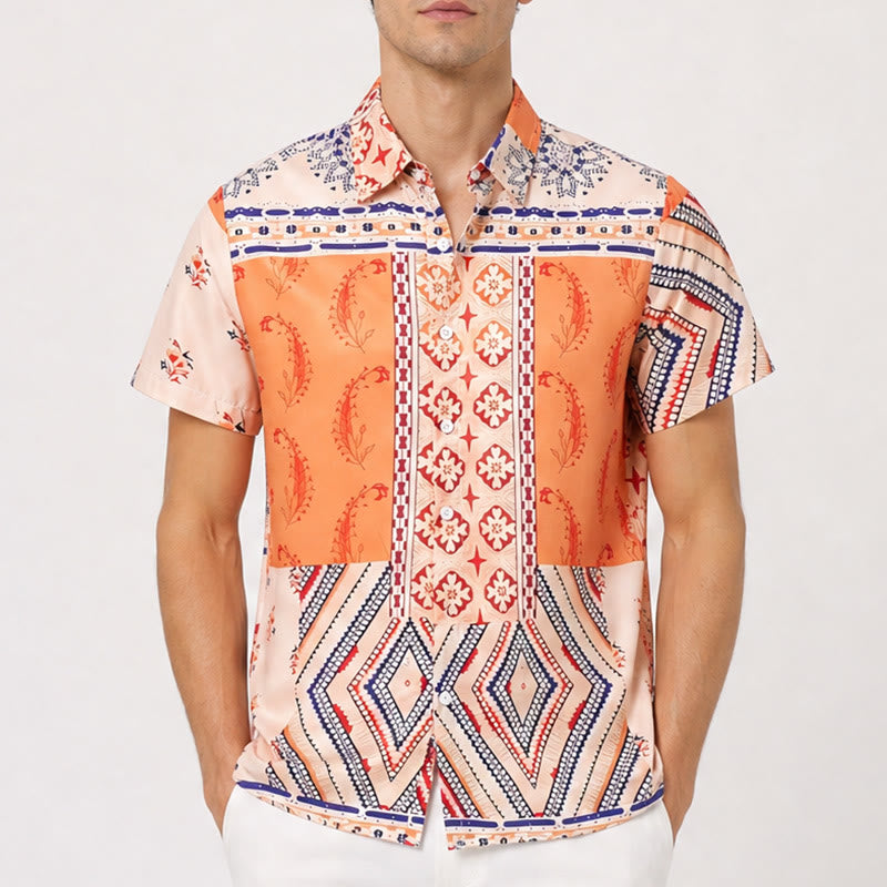 Earth-Tone Floral & Geometric Print Summer Shirt - image 1
