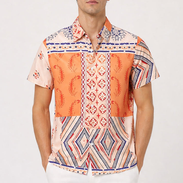 Earth-Tone Floral & Geometric Print Summer Shirt - image 1