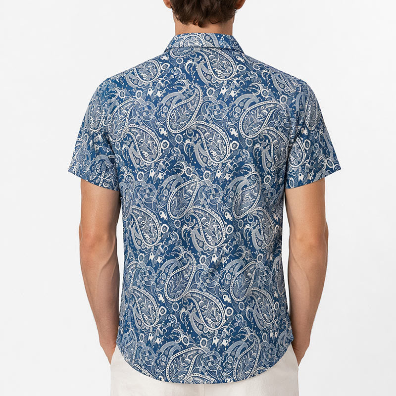 Navy & Beige Laid-Back Paisley Print Short-Sleeve Shirt - image 3