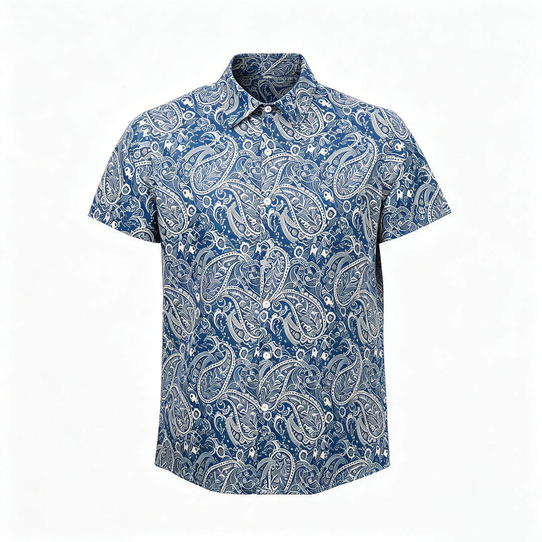 Navy & Beige Laid-Back Paisley Print Short-Sleeve Shirt - image 8