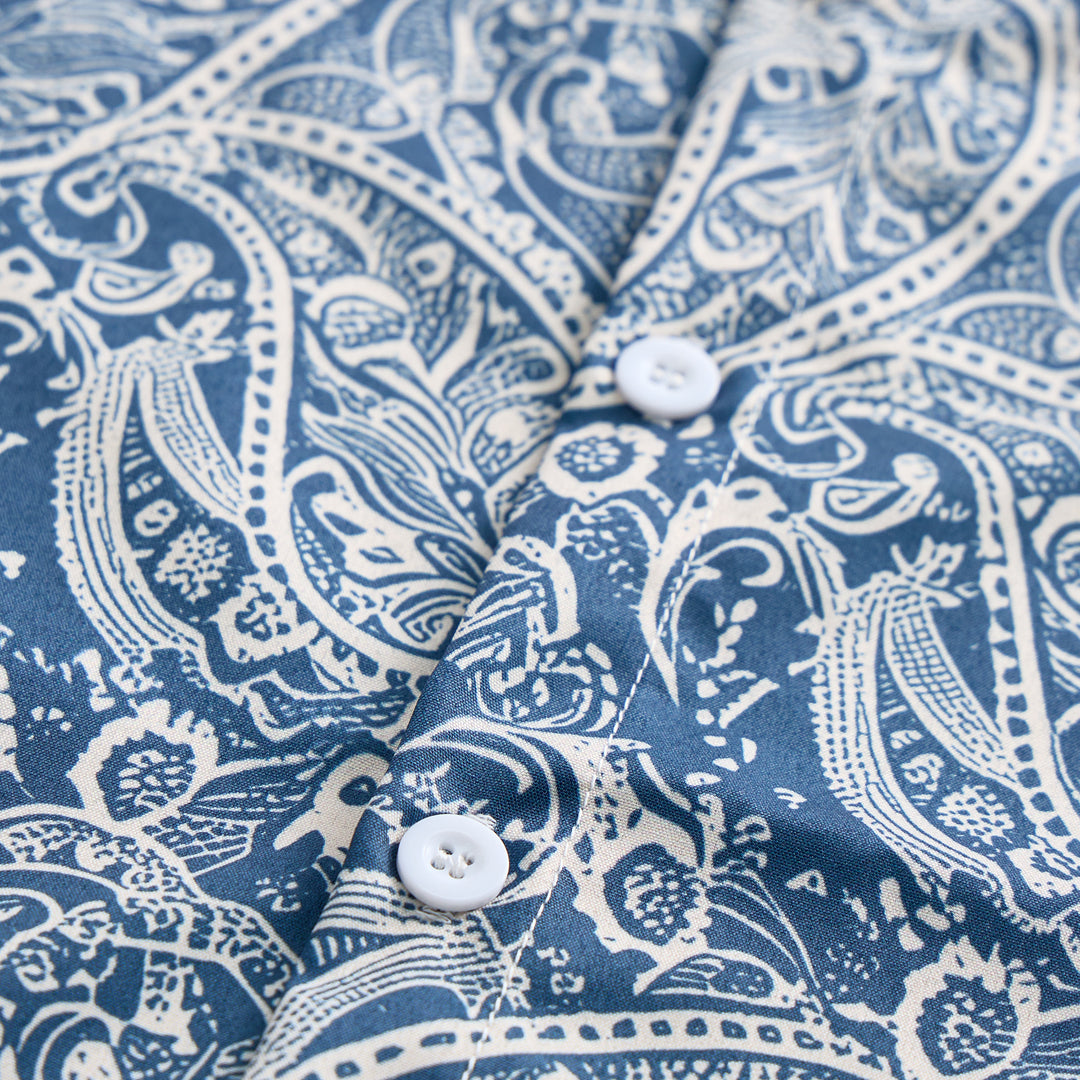 Navy & Beige Laid-Back Paisley Print Short-Sleeve Shirt - image 5