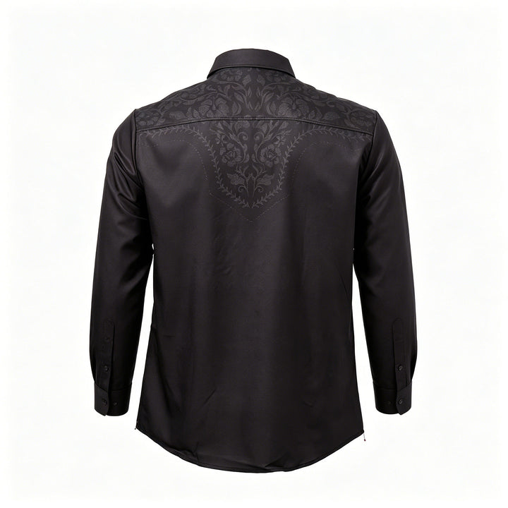 Men's Black Floral Print Western Yoke Dress Shirt - image 9