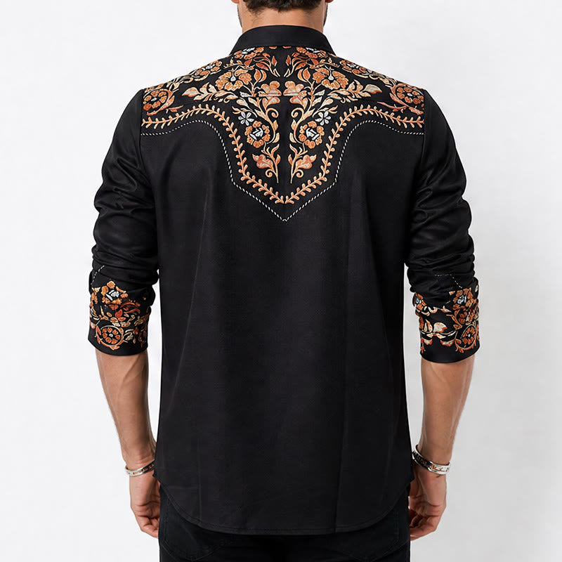 Men's Rodeo Style Black & Red Floral Print Dress Shirt - image 3