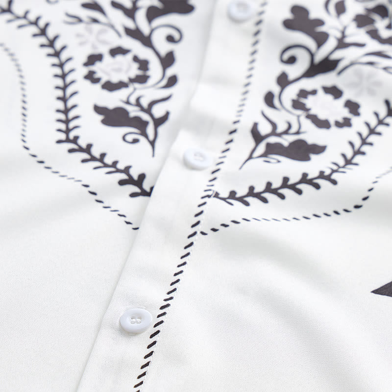 Men's Elegant White & Black Floral Print Western Dress Shirt - image 5