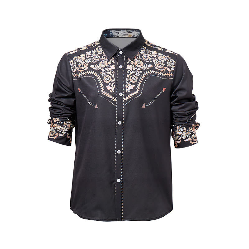 Men's Dark Forest Green Floral Print Western Yoke Dress Shirt - image 8