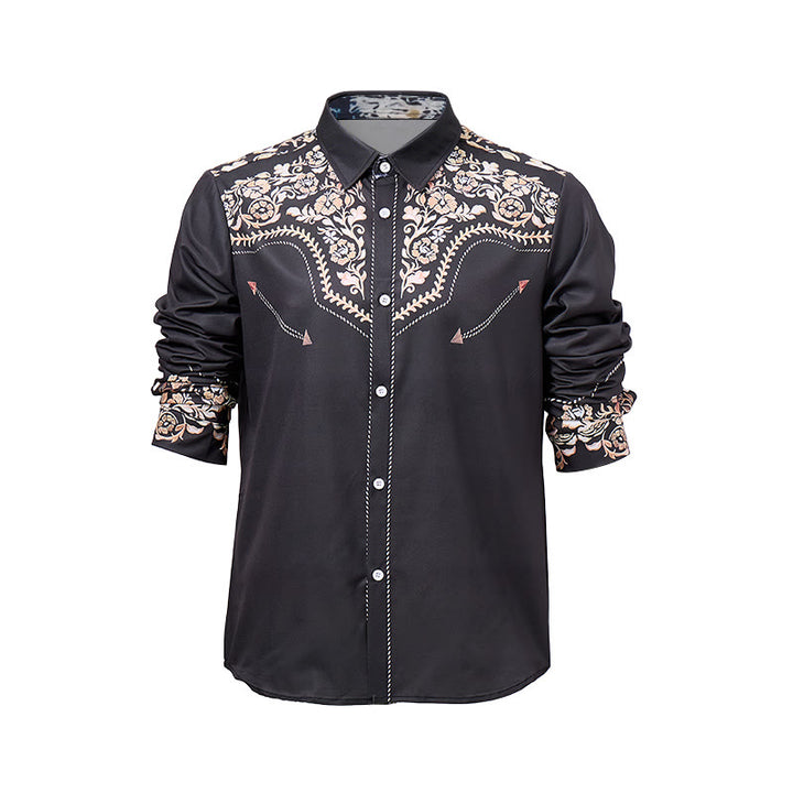 Men's Dark Forest Green Floral Print Western Yoke Dress Shirt - image 8