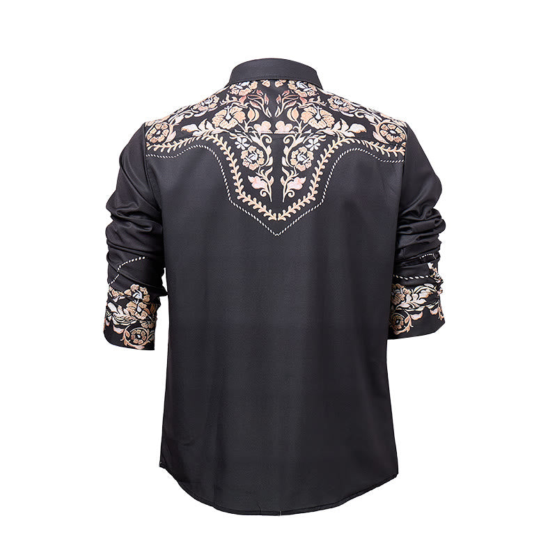 Men's Dark Forest Green Floral Print Western Yoke Dress Shirt - image 9