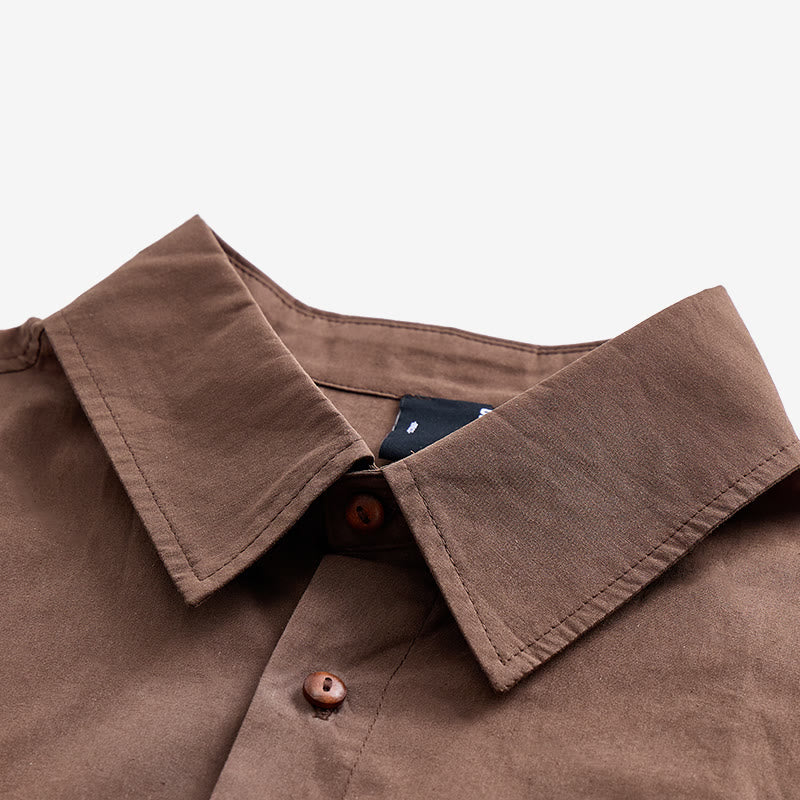 Dark Brown Oversized Short-Sleeve Side Embroidery Shirt - image 4