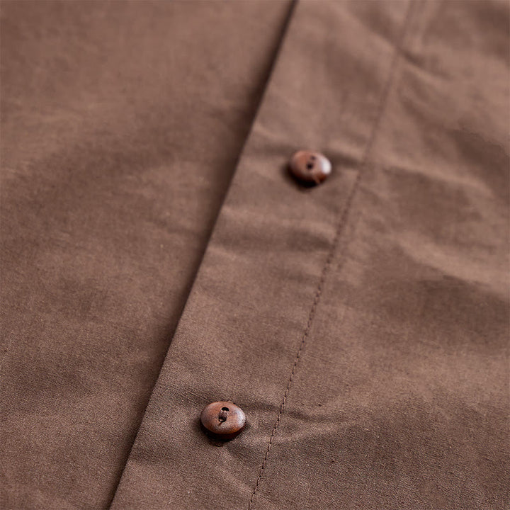 Dark Brown Oversized Short-Sleeve Side Embroidery Shirt - image 5