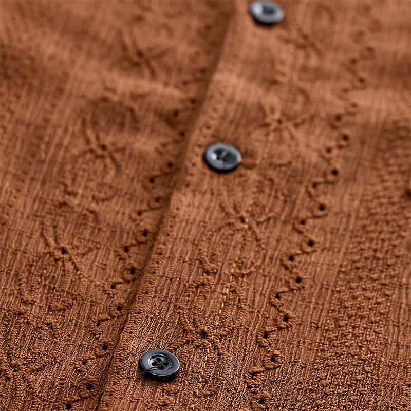 Retro Jacquard Knit Casual Button-Down Shirt - image 6