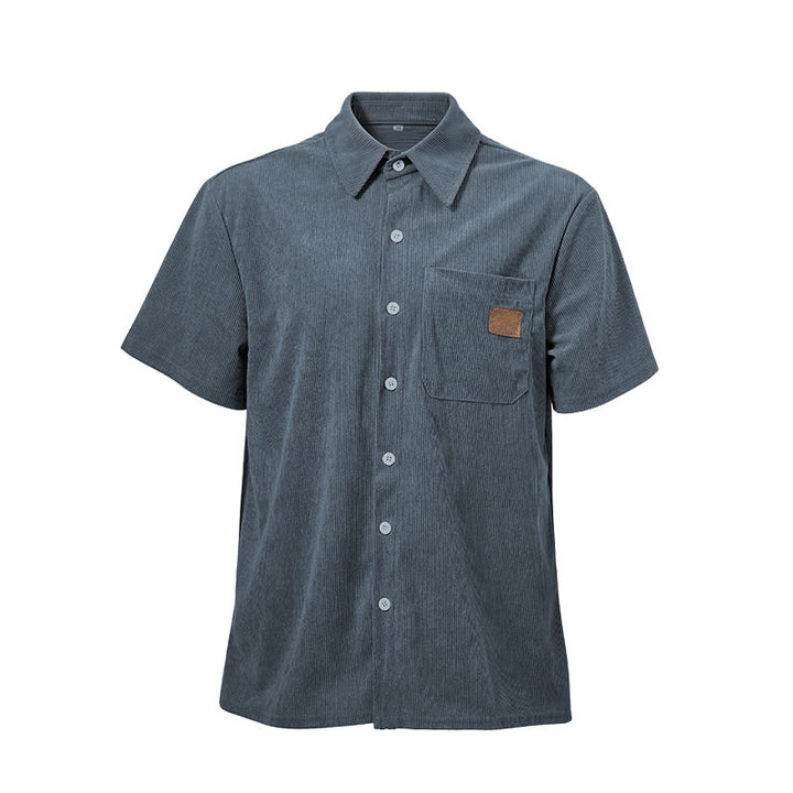 Men's Retro Workwear Corduroy Shirt With Leather Label Pocket  - image 17