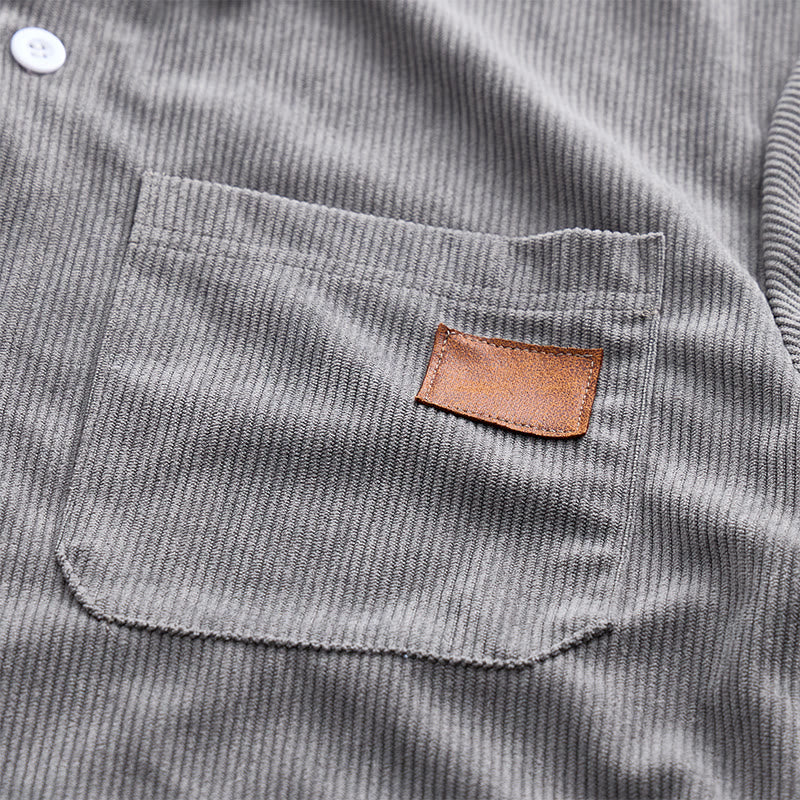 Men's Retro Workwear Corduroy Shirt With Leather Label Pocket  - image 9