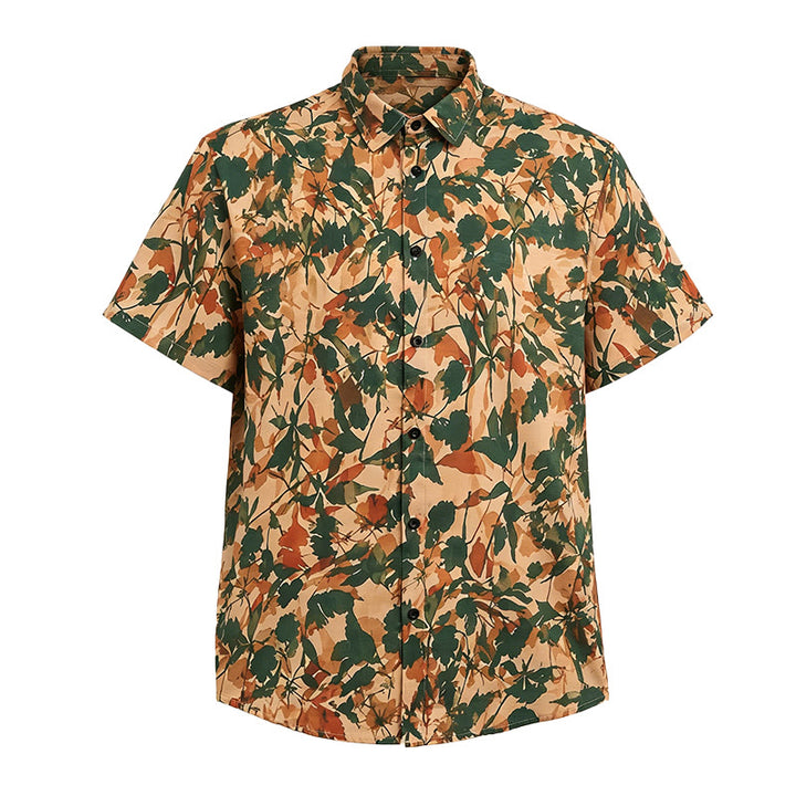 Men's Earthy Green & Beige Botanical Leaf Print Shirt - image 4
