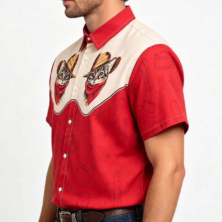 Men's Vintage Cactus & Cat Western Themed Print Shirt - image 2