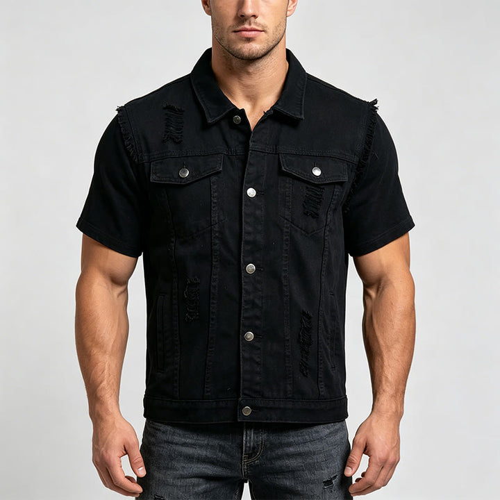 Men's Ripped Sleeveless Distressed Denim Vest - image 1