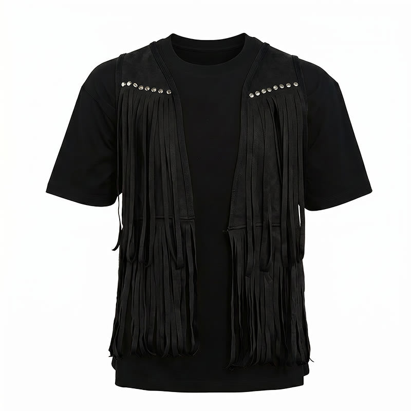 Men's Hippie Fringe Faux Suede Vest With Studs - image 9