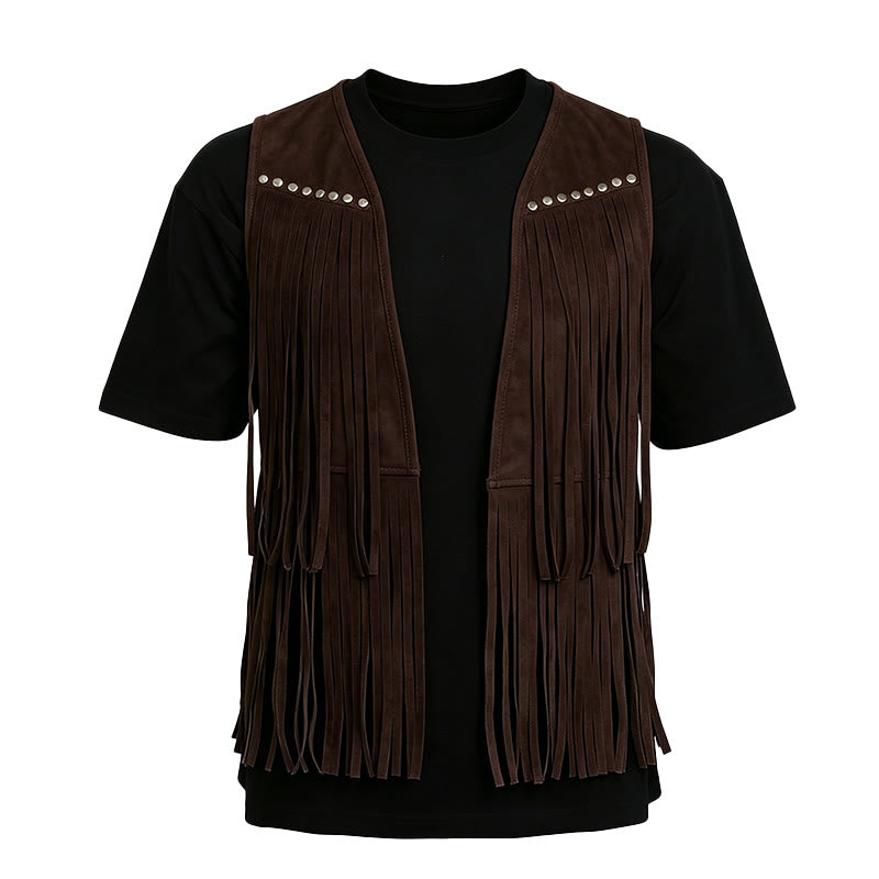 Men's Hippie Fringe Faux Suede Vest With Studs - image 12