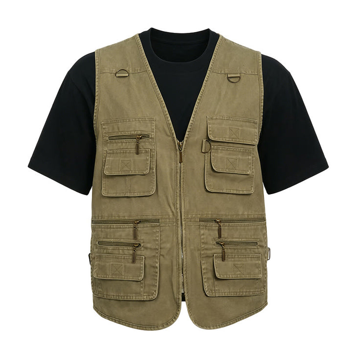 Men's Washed Canvas Outdoor Vest With Multiple Zipper Pockets - image 7