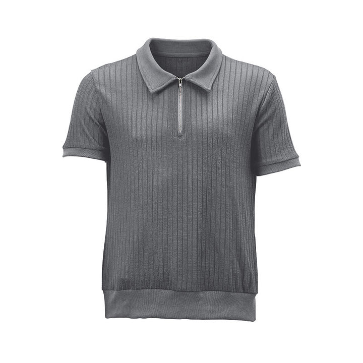 Men's Vertical Ribbed Knit Polo Shirt With Zip Neck - image 16