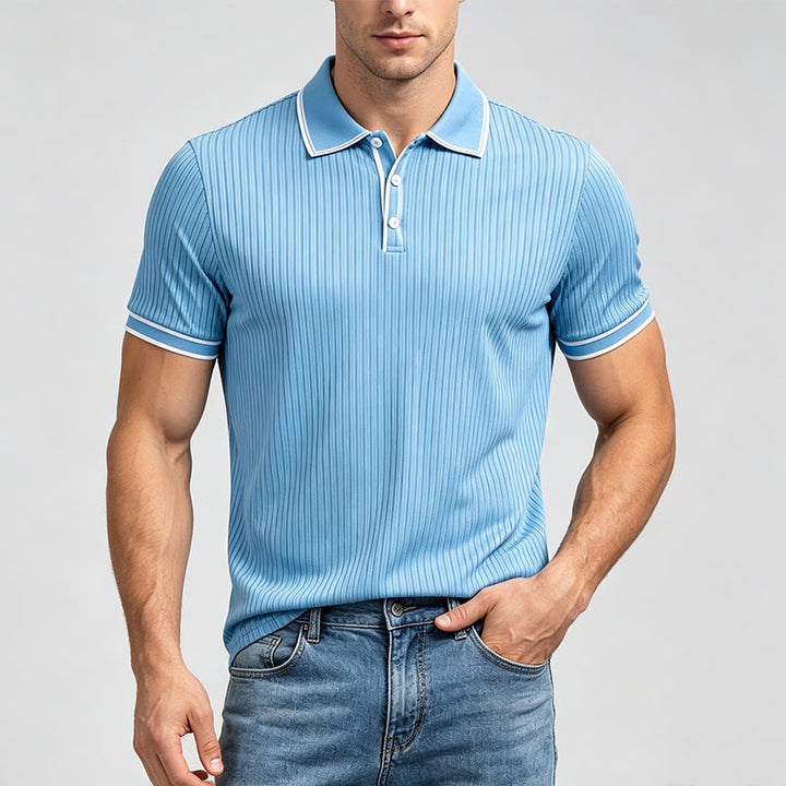 Men's Minimalist Trimmed Collar & Cuffs Knit Polo Shirt - image 1