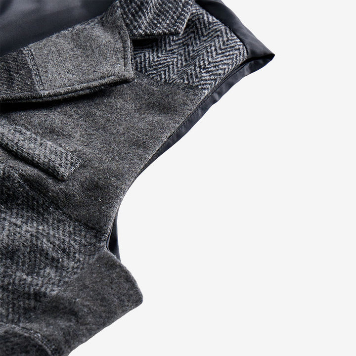 Men's Gray Patchwork Herringbone & Houndstooth Pattern Suit Vest - image 7