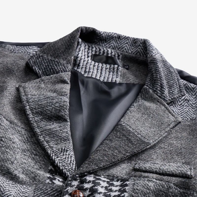 Men's Gray Patchwork Herringbone & Houndstooth Pattern Suit Vest - image 4