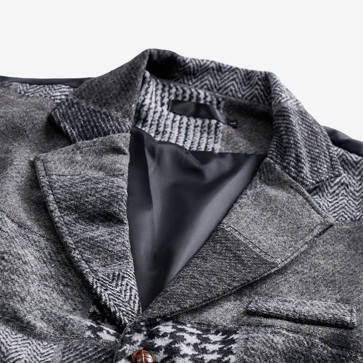 Men's Gray Patchwork Herringbone & Houndstooth Pattern Suit Vest - image 4