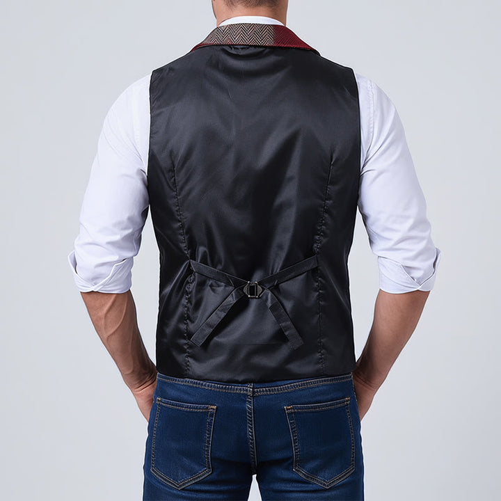 Men's Warm Tone Patchwork Mixed Herringbone Pattern Suit Vest - image 15
