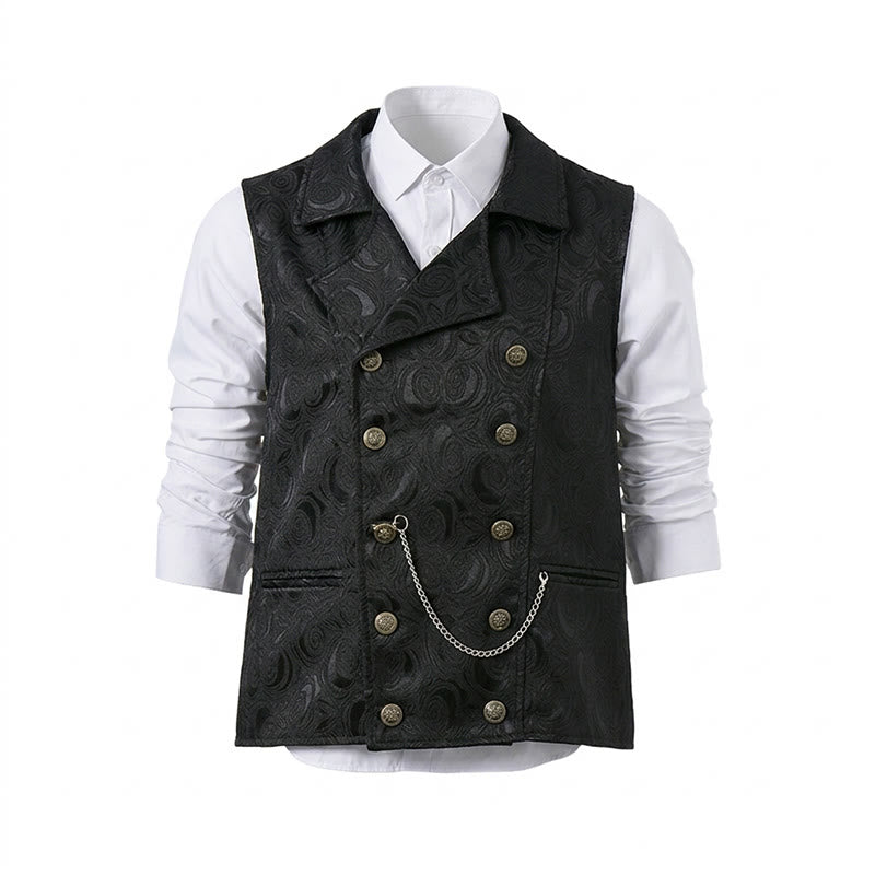Men's Double-Breasted Floral Jacquard Suit Vest With Chain Detail - image 0