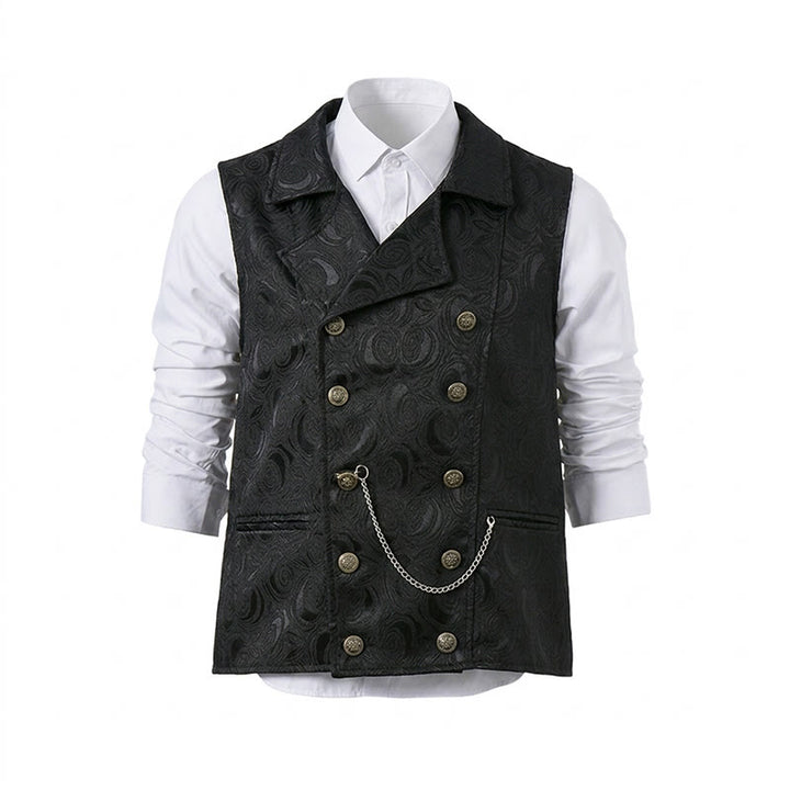 Men's Double-Breasted Floral Jacquard Suit Vest With Chain Detail - image 12
