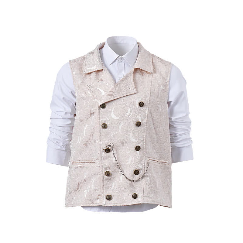 Men's Double-Breasted Floral Jacquard Suit Vest With Chain Detail - image 11