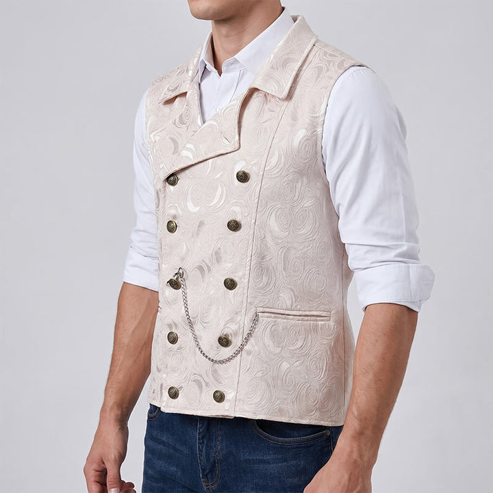Men's Double-Breasted Floral Jacquard Suit Vest With Chain Detail - image 3