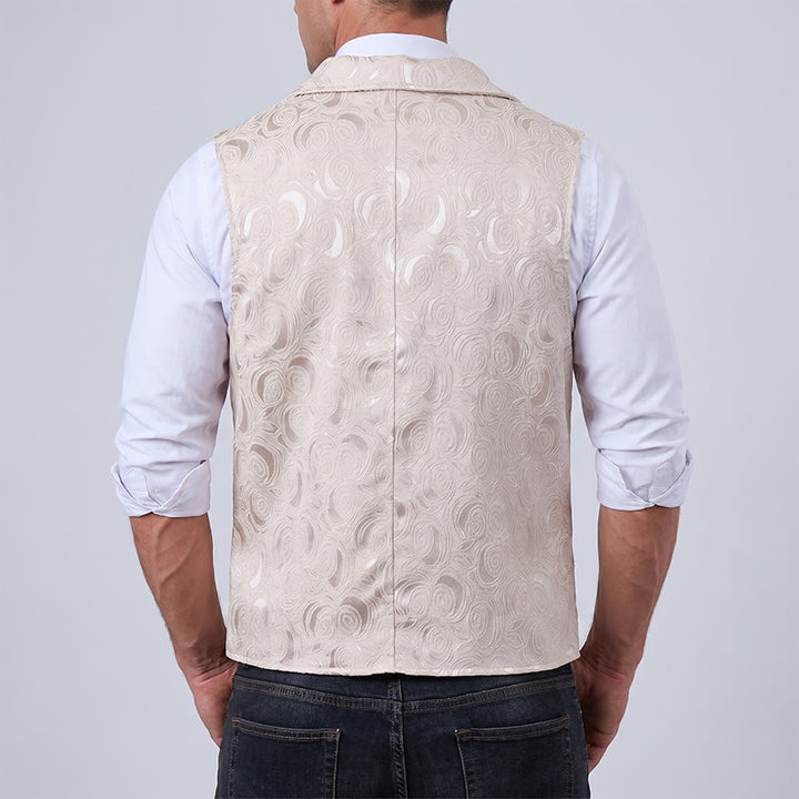 Men's Double-Breasted Floral Jacquard Suit Vest With Chain Detail - image 5