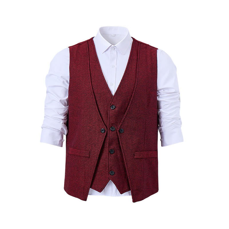 Men's Refined Layered-Look Herringbone Suit Vest - image 0