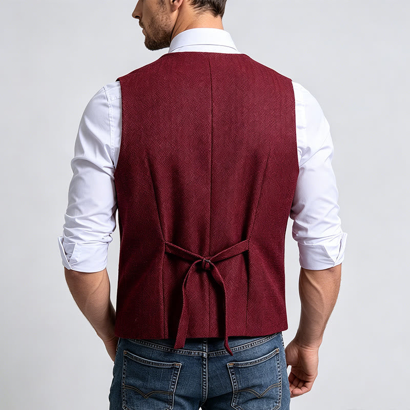 Men's Refined Layered-Look Herringbone Suit Vest - image 4