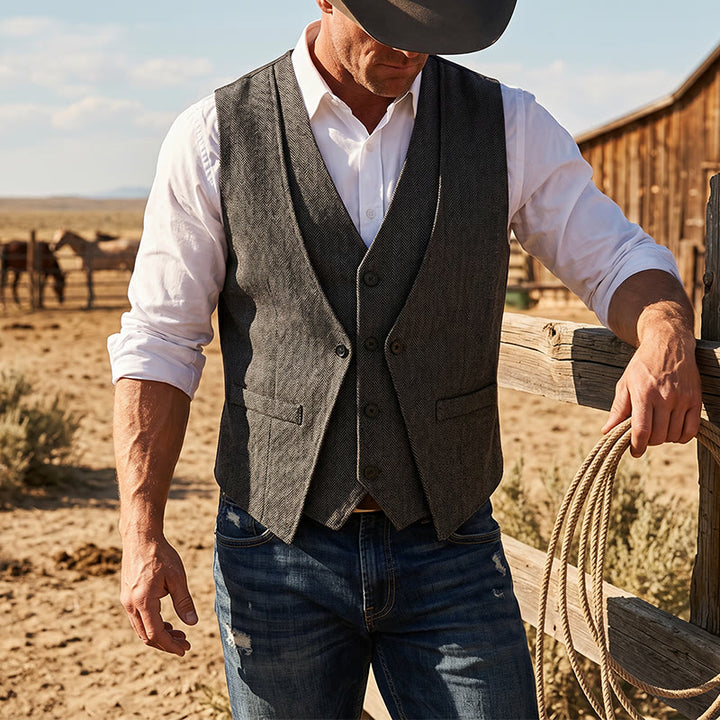 Men's Refined Layered-Look Herringbone Suit Vest - Dark Gray - 2XL - image 4