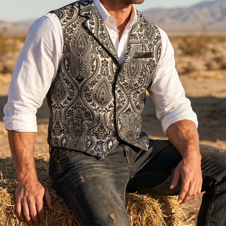 Men's Victorian-Inspired Paisley Jacquard Notch Lapel Suit Vest - Gray - 2XL - image 7