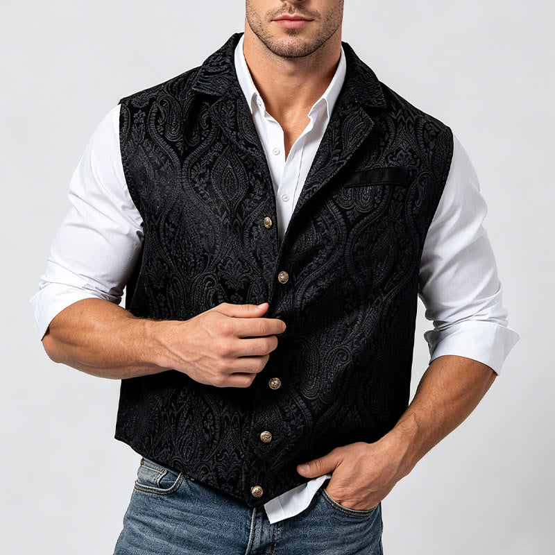 Men's Victorian-Inspired Paisley Jacquard Notch Lapel Suit Vest - image 2
