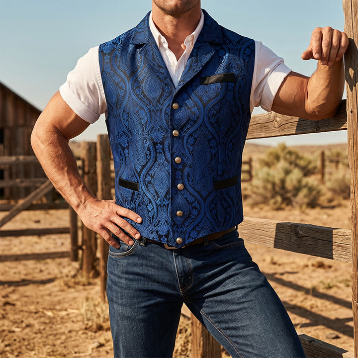 Men's Victorian-Inspired Paisley Jacquard Notch Lapel Suit Vest - Blue - 2XL - image 11