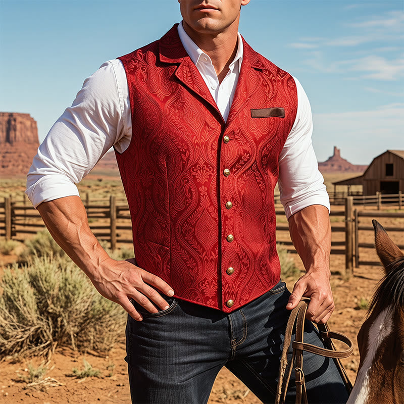 Men's Victorian-Inspired Paisley Jacquard Notch Lapel Suit Vest - Red - 2XL - image 6