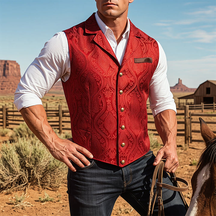 Men's Victorian-Inspired Paisley Jacquard Notch Lapel Suit Vest - Red - 2XL - image 6