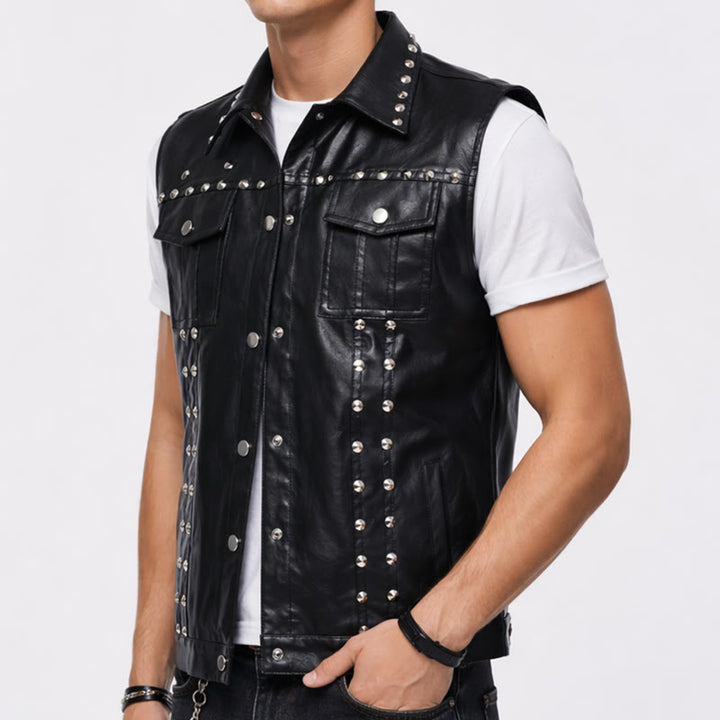 Punk Rock Biker Studded Faux Leather Sleeveless Vest - image 3